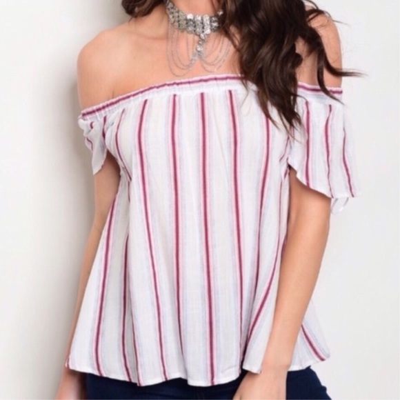 Tops - Striped Off Shoulder Top Tops - Striped Off Shoulder Top